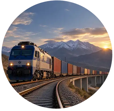 قطار باری کانتینری در مسیر کوهستانی